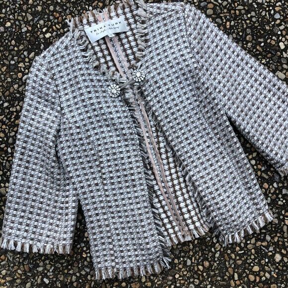 Trina Turk Tweed Fringe Trim Jewel clasp jacket XS - Picture 7 of 7